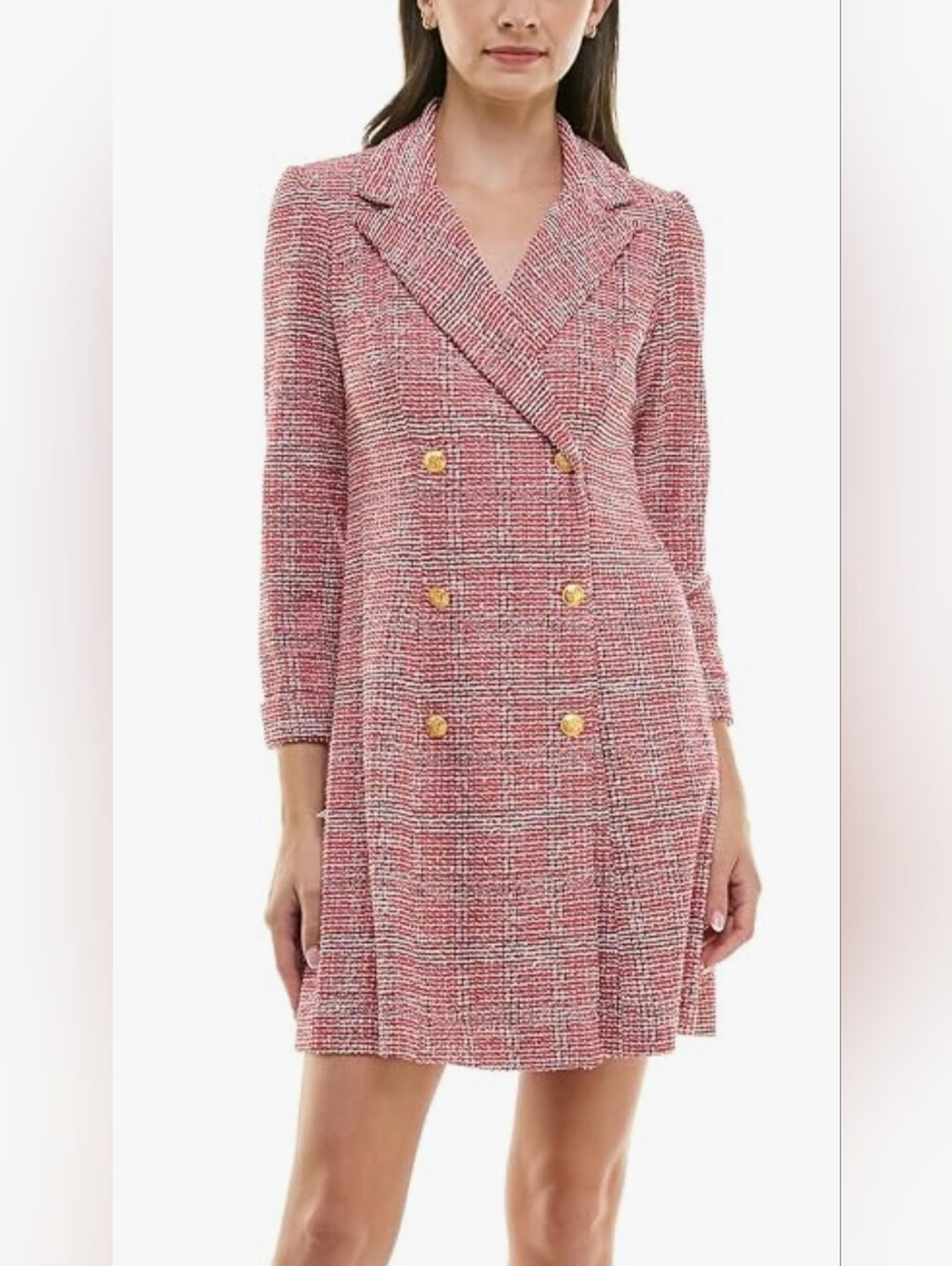 NWT Maison Tara Boucle Knit Jacket Mini Dress - Pink/Red Tweed